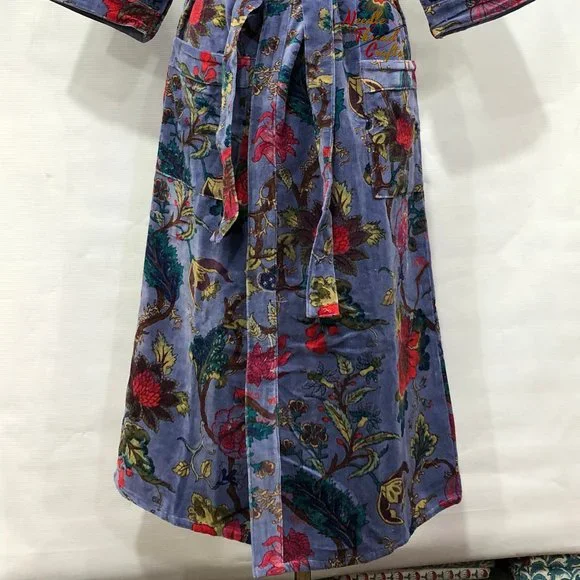 Floral Print Velvet Kimono Luxury Jacket, Party Boho Robe Lounge Wear - Unisex - Picture 9 of 16